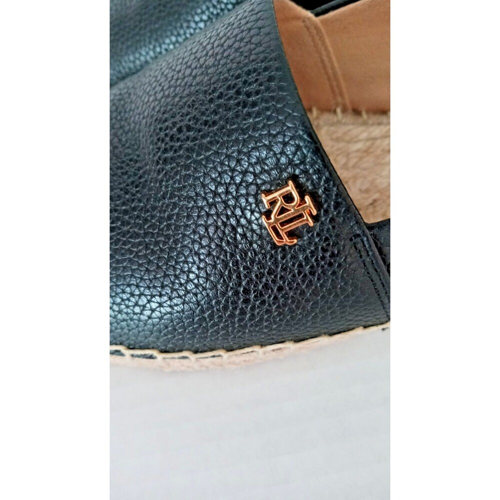 Ralph Lauren Cameryn Shoes Womens 7 Espadrille Flat Leather Black Casual - Picture 4 of 10